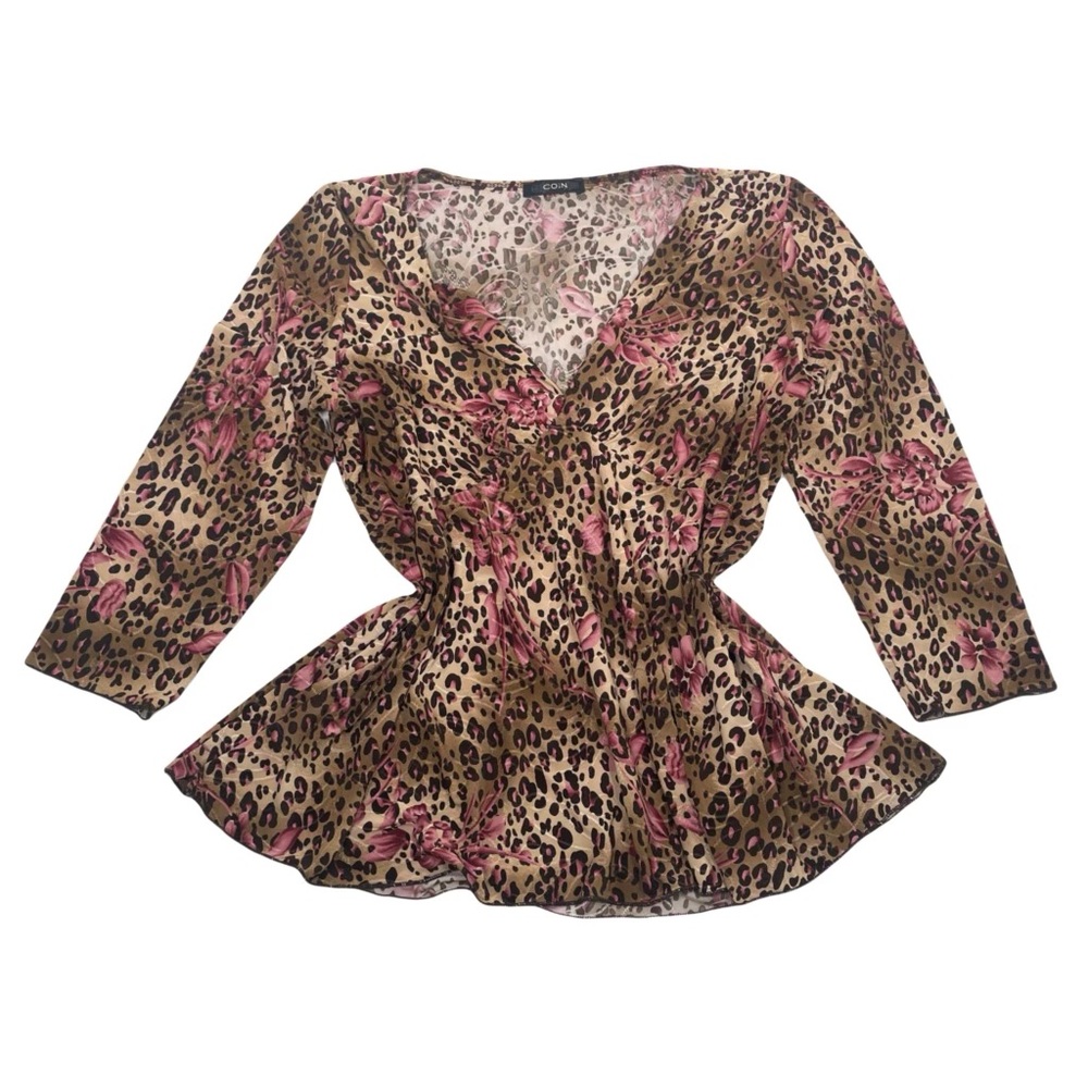 Y2k Cheetah and Flower Blouse